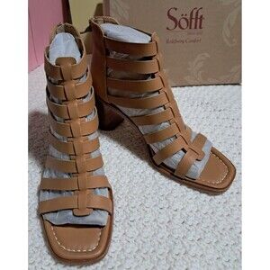 Sofft Womens Size 11 Stratford Tan Leather Caged Zip Heeled Shoes Sandals NEW